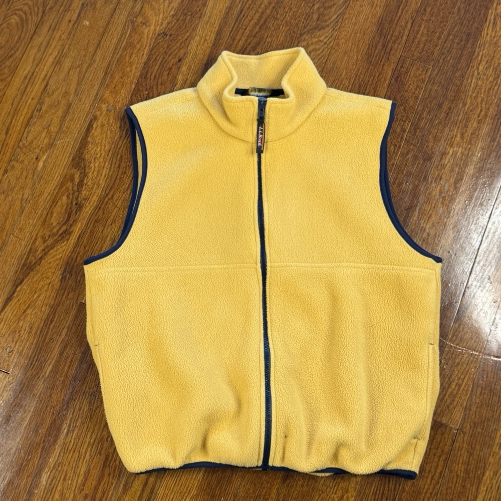 Vintage L.L Bean Yellow Fleece Pullover Vest Zip up Men's MD Reg